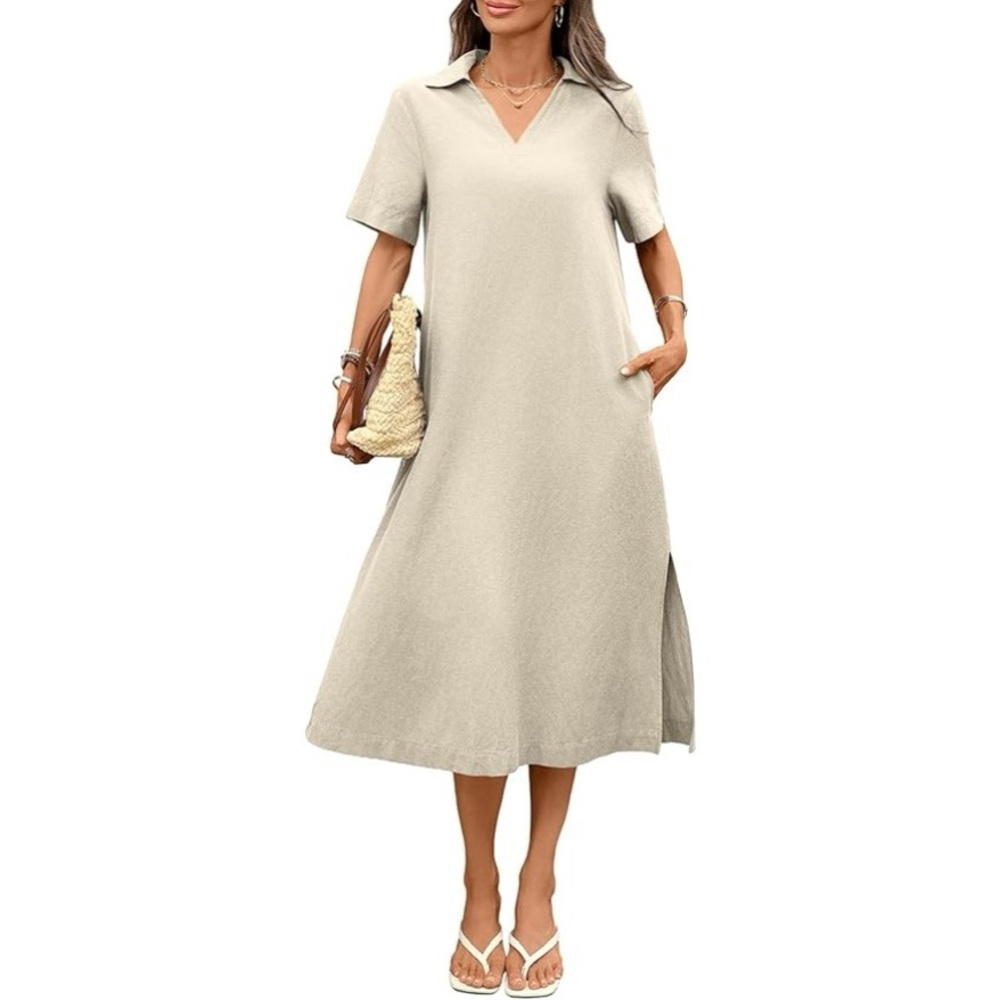 NWOT Women's Linen Midi Dress Loose Fit with Pockets

Color: Linen